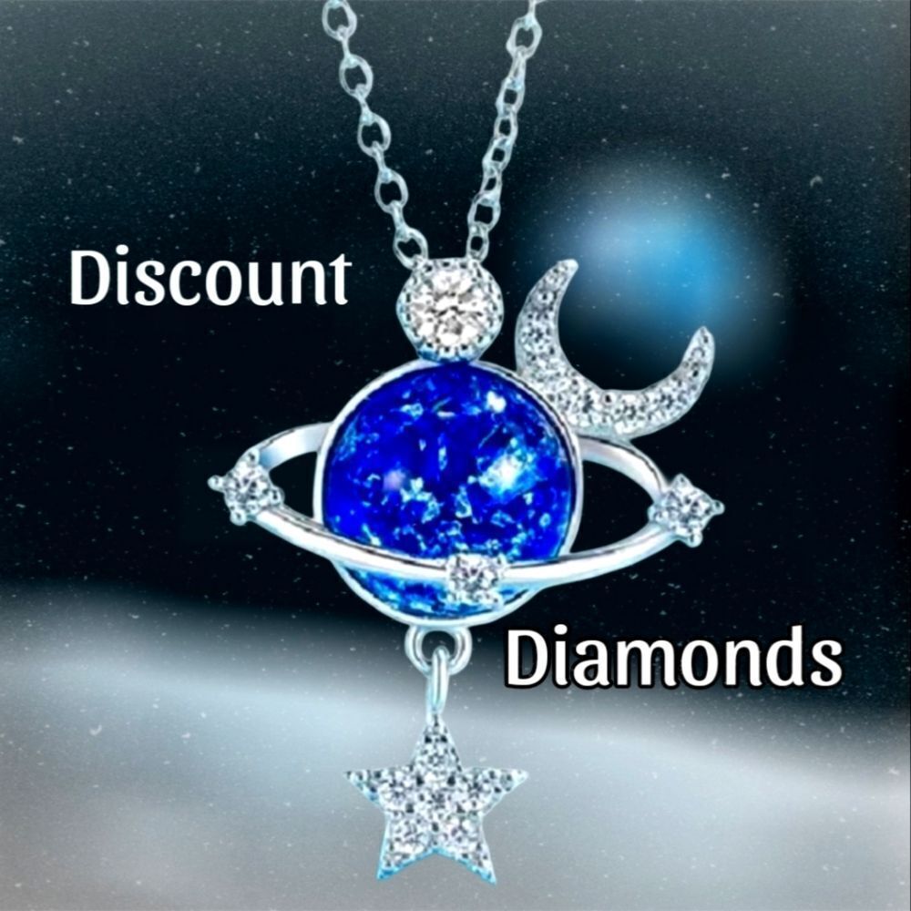 Blue Moon & Star Topaz Pendant Necklace on 925 Silver